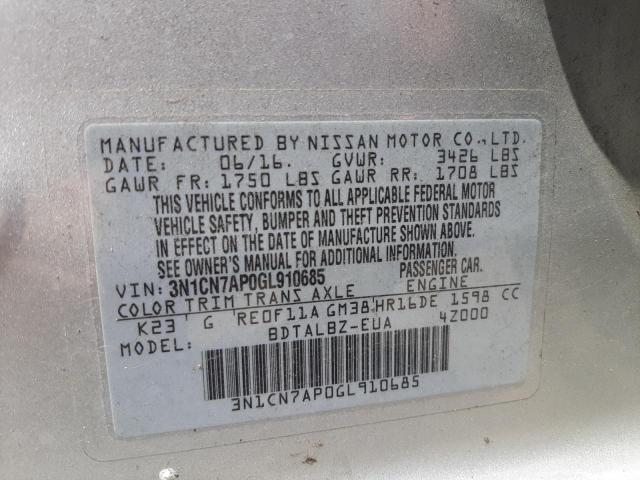 Photo 9 VIN: 3N1CN7AP0GL910685 - NISSAN VERSA S 