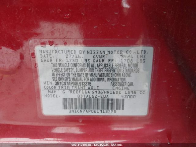 Photo 8 VIN: 3N1CN7AP0GL913375 - NISSAN VERSA 