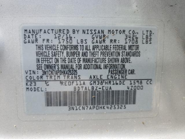 Photo 9 VIN: 3N1CN7AP0HK425325 - NISSAN VERSA S 