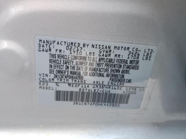 Photo 12 VIN: 3N1CN7AP0HK442805 - NISSAN VERSA S 