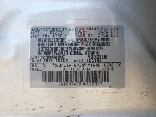 Photo 9 VIN: 3N1CN7AP0HK472337 - NISSAN VERSA S 