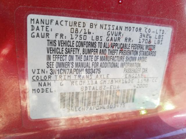 Photo 9 VIN: 3N1CN7AP0HL803475 - NISSAN VERSA S 