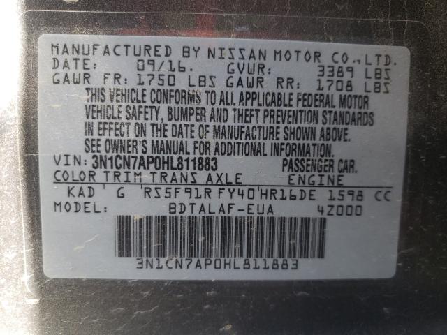 Photo 9 VIN: 3N1CN7AP0HL811883 - NISSAN VERSA S 