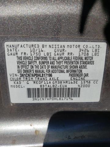 Photo 9 VIN: 3N1CN7AP0HL817196 - NISSAN VERSA S 