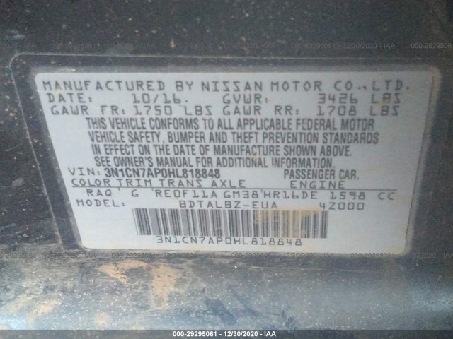 Photo 8 VIN: 3N1CN7AP0HL818848 - NISSAN VERSA SEDAN 