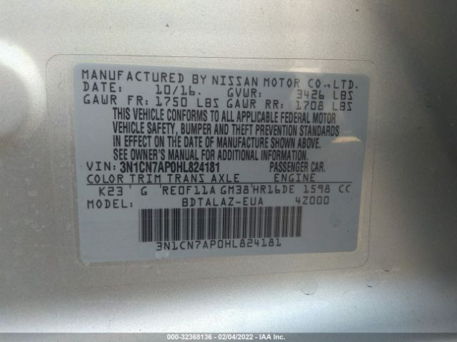 Photo 8 VIN: 3N1CN7AP0HL824181 - NISSAN VERSA SEDAN 