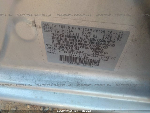 Photo 8 VIN: 3N1CN7AP0HL827386 - NISSAN VERSA SEDAN 