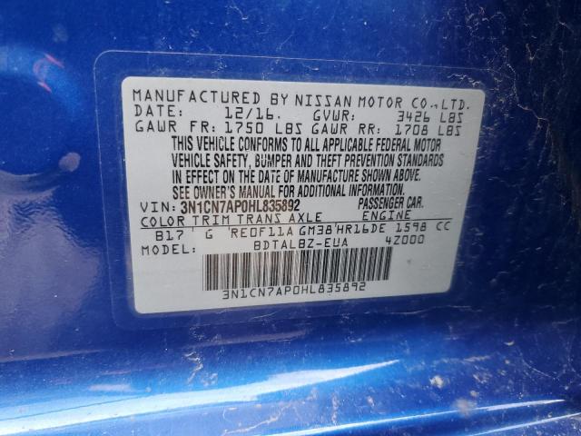 Photo 11 VIN: 3N1CN7AP0HL835892 - NISSAN VERSA 