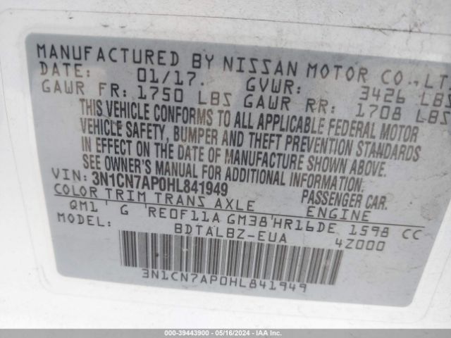 Photo 8 VIN: 3N1CN7AP0HL841949 - NISSAN VERSA 