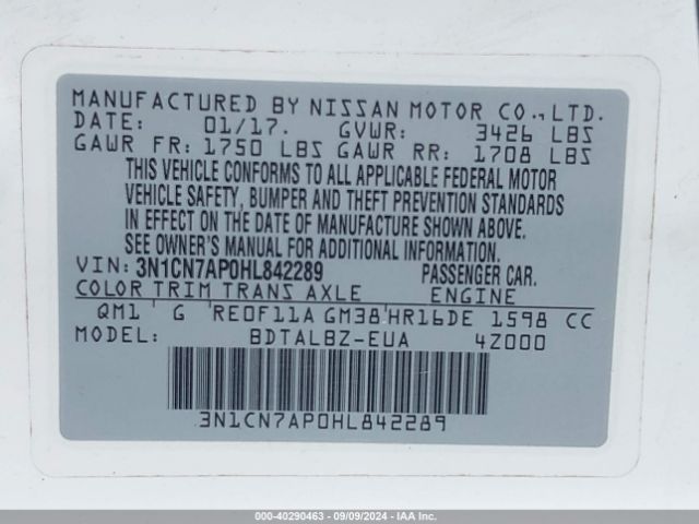 Photo 8 VIN: 3N1CN7AP0HL842289 - NISSAN VERSA 