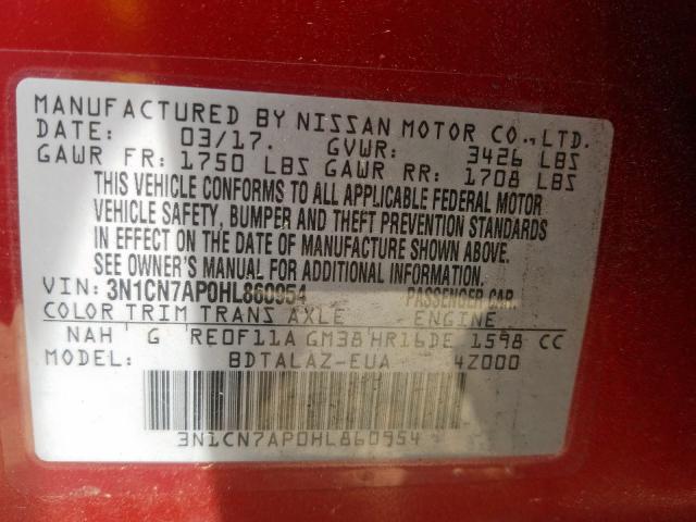 Photo 9 VIN: 3N1CN7AP0HL860954 - NISSAN VERSA S 