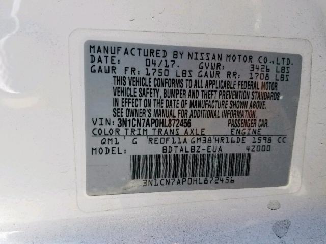 Photo 9 VIN: 3N1CN7AP0HL872456 - NISSAN VERSA S 