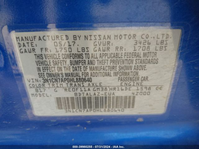 Photo 8 VIN: 3N1CN7AP0HL880640 - NISSAN VERSA 