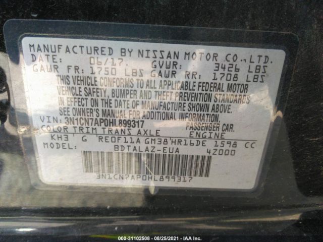 Photo 8 VIN: 3N1CN7AP0HL899317 - NISSAN VERSA SEDAN 