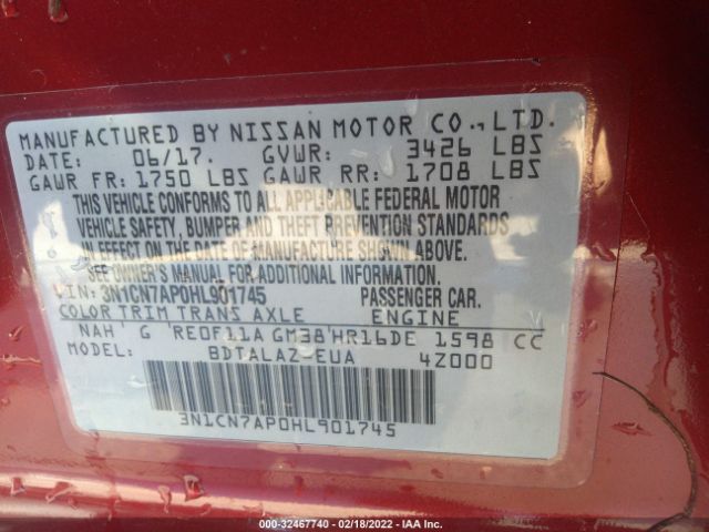 Photo 8 VIN: 3N1CN7AP0HL901745 - NISSAN VERSA SEDAN 