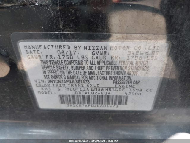 Photo 8 VIN: 3N1CN7AP0JL801473 - NISSAN VERSA 