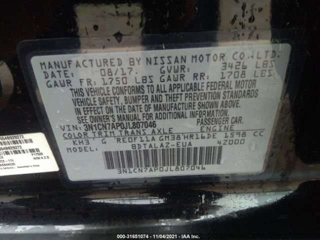 Photo 8 VIN: 3N1CN7AP0JL807046 - NISSAN VERSA SEDAN 