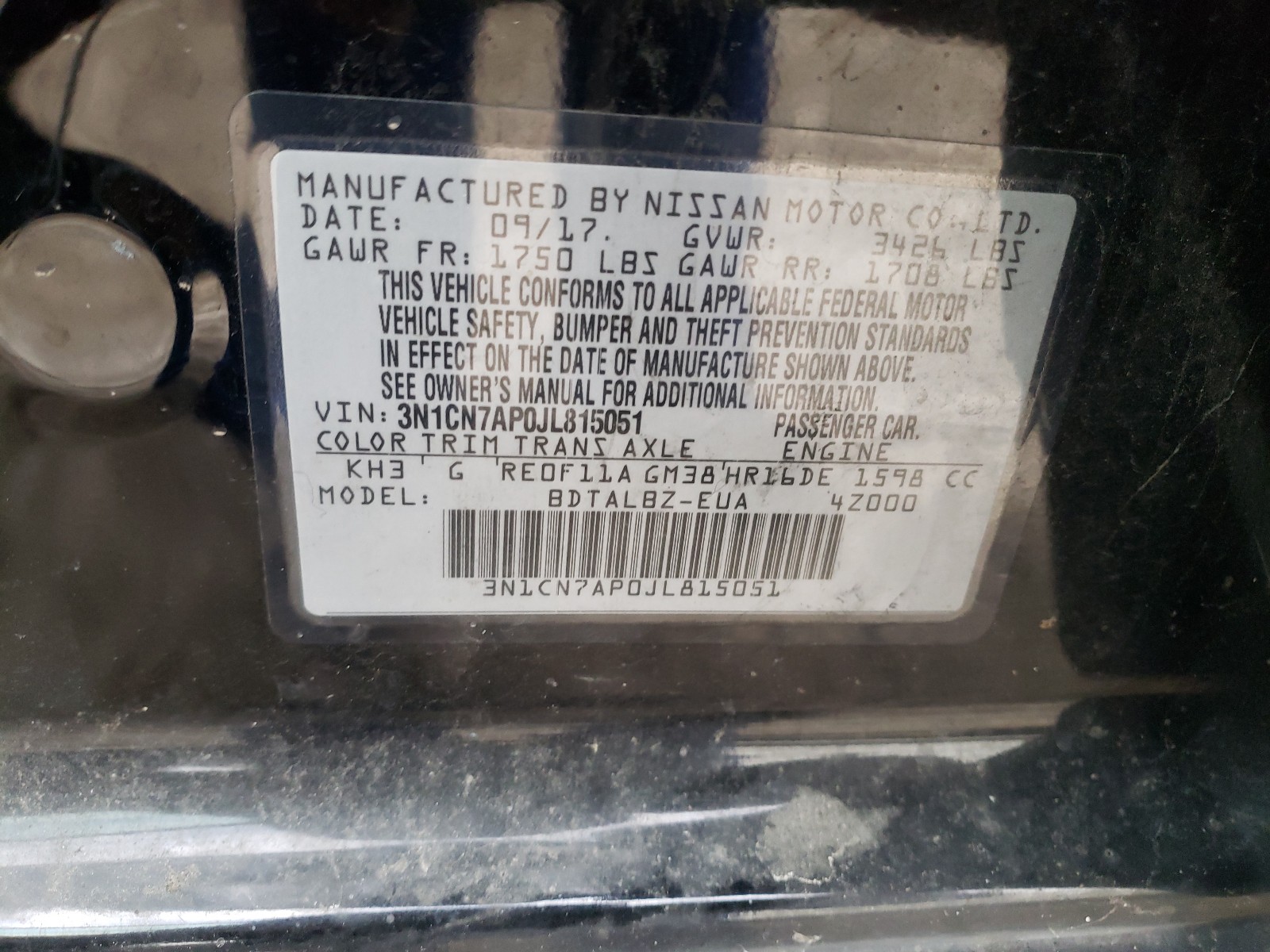 Photo 9 VIN: 3N1CN7AP0JL815051 - NISSAN VERSA S 