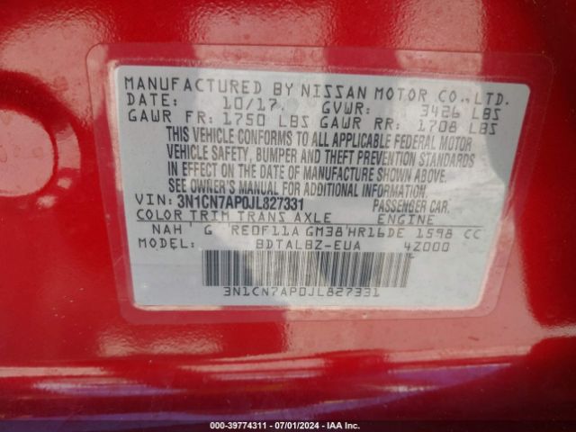 Photo 8 VIN: 3N1CN7AP0JL827331 - NISSAN VERSA 