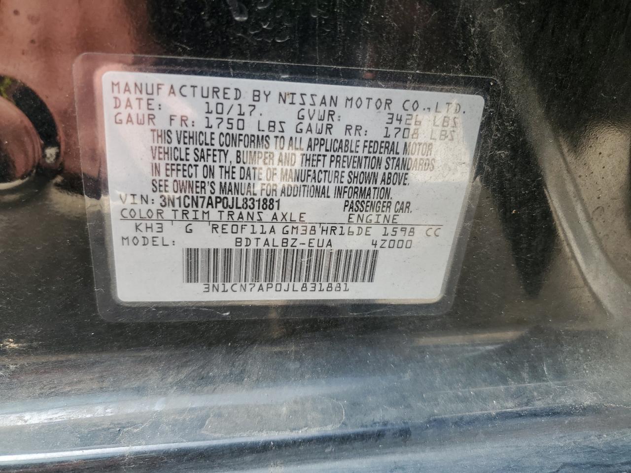 Photo 11 VIN: 3N1CN7AP0JL831881 - NISSAN VERSA 