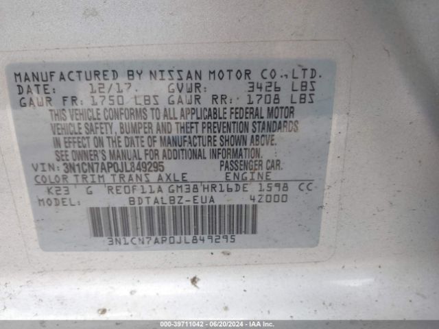 Photo 8 VIN: 3N1CN7AP0JL849295 - NISSAN VERSA 