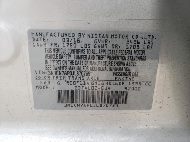 Photo 9 VIN: 3N1CN7AP0JL870759 - NISSAN VERSA S 