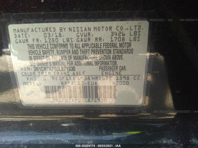 Photo 8 VIN: 3N1CN7AP0JL871930 - NISSAN VERSA SEDAN 