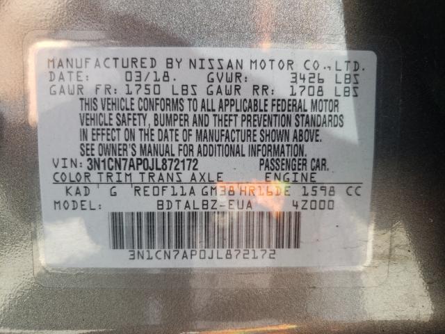 Photo 9 VIN: 3N1CN7AP0JL872172 - NISSAN VERSA S 