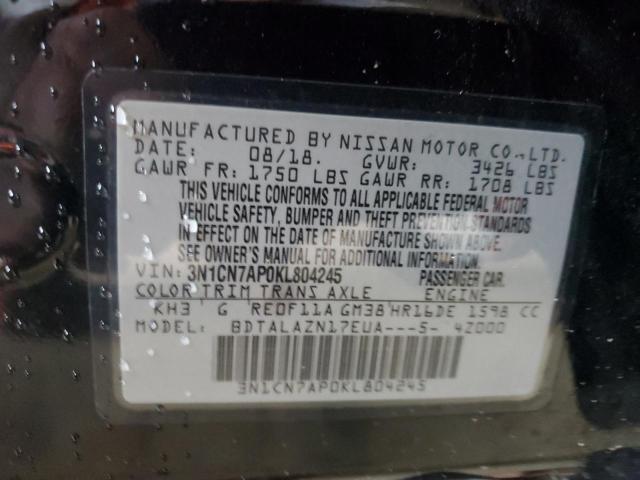 Photo 11 VIN: 3N1CN7AP0KL804245 - NISSAN VERSA S 