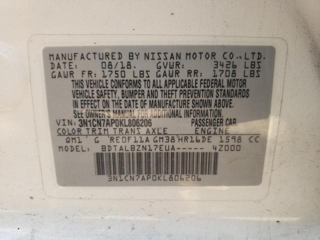 Photo 9 VIN: 3N1CN7AP0KL806206 - NISSAN VERSA 