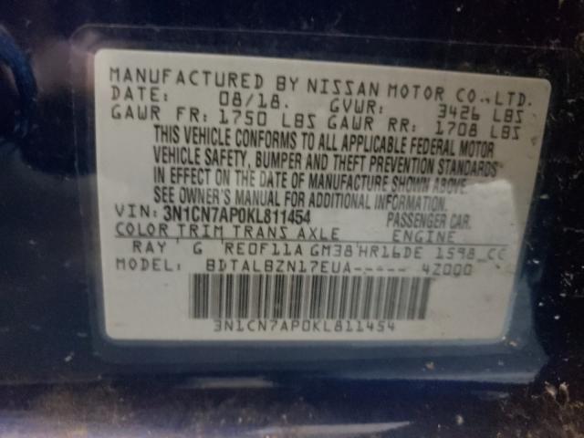 Photo 9 VIN: 3N1CN7AP0KL811454 - NISSAN VERSA S 