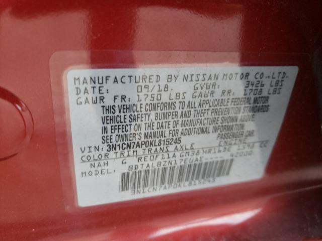 Photo 9 VIN: 3N1CN7AP0KL815245 - NISSAN VERSA S 