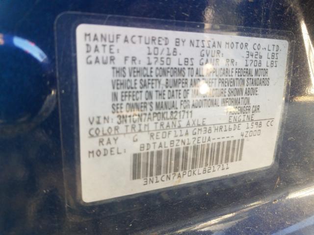 Photo 9 VIN: 3N1CN7AP0KL821711 - NISSAN VERSA S 