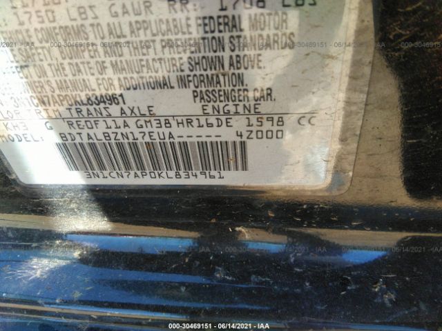 Photo 8 VIN: 3N1CN7AP0KL834961 - NISSAN VERSA SEDAN 