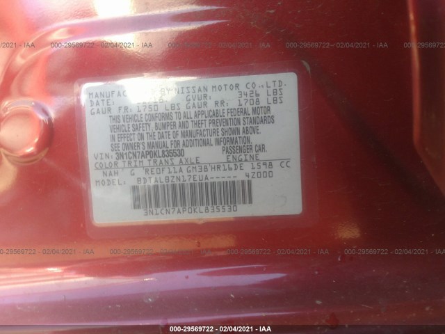 Photo 8 VIN: 3N1CN7AP0KL835530 - NISSAN VERSA SEDAN 