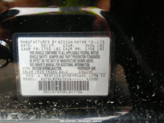 Photo 8 VIN: 3N1CN7AP0KL847726 - NISSAN VERSA SEDAN 