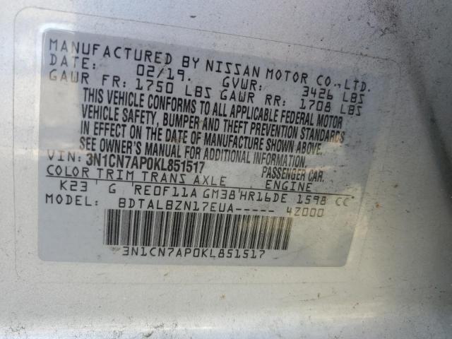 Photo 9 VIN: 3N1CN7AP0KL851517 - NISSAN VERSA S 