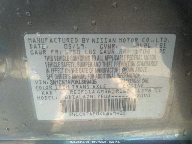 Photo 8 VIN: 3N1CN7AP0KL869435 - NISSAN VERSA SEDAN 