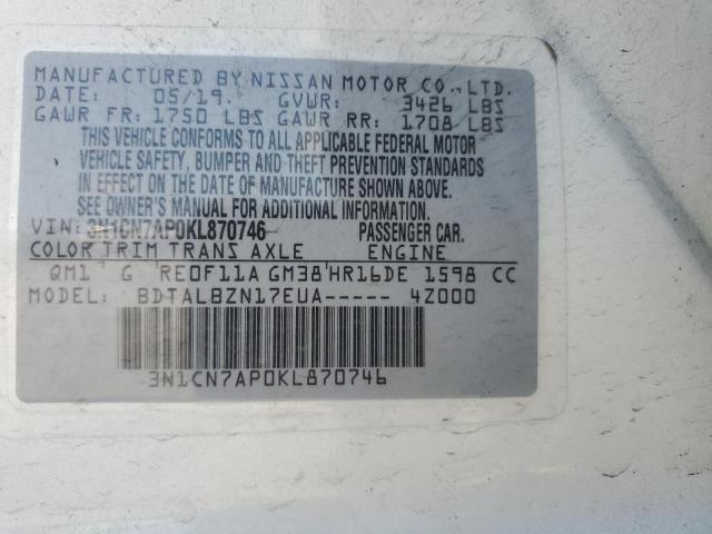 Photo 11 VIN: 3N1CN7AP0KL870746 - NISSAN VERSA S 