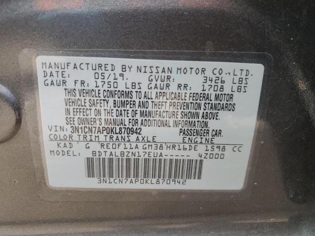 Photo 9 VIN: 3N1CN7AP0KL870942 - NISSAN VERSA S 