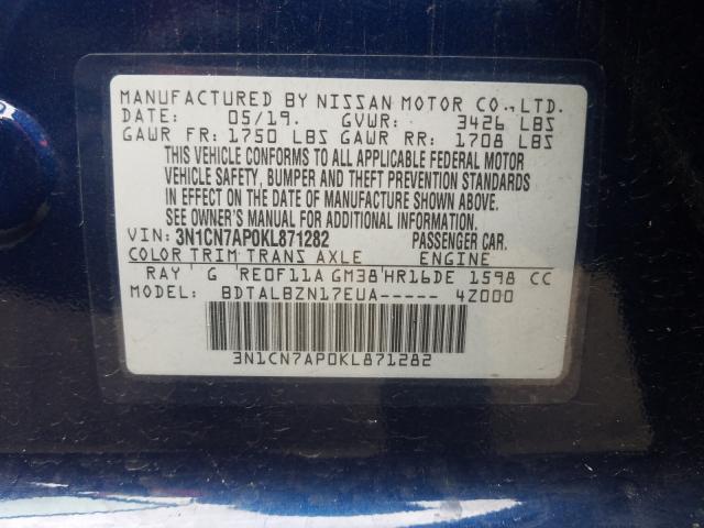 Photo 9 VIN: 3N1CN7AP0KL871282 - NISSAN VERSA S 