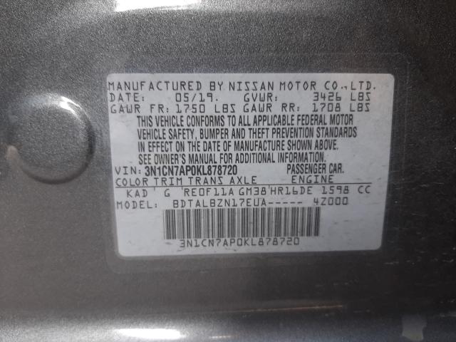 Photo 9 VIN: 3N1CN7AP0KL878720 - NISSAN VERSA 