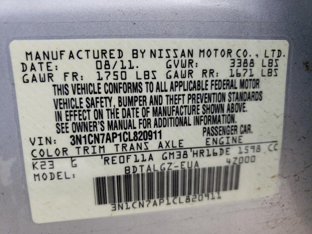 Photo 9 VIN: 3N1CN7AP1CL820911 - NISSAN VERSA S 