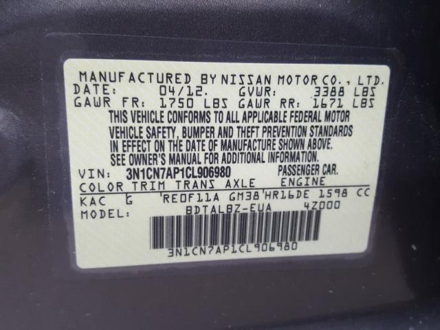 Photo 9 VIN: 3N1CN7AP1CL906980 - NISSAN VERSA S 