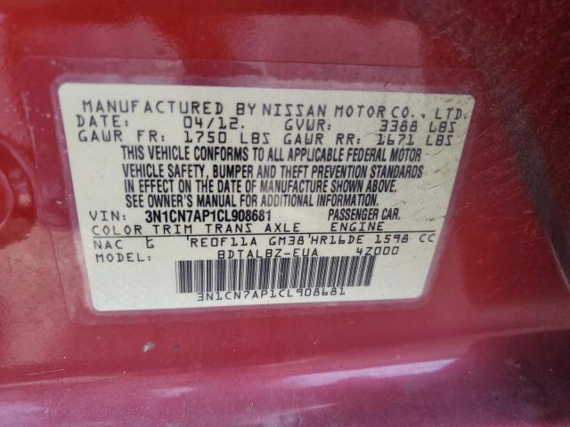 Photo 11 VIN: 3N1CN7AP1CL908681 - NISSAN VERSA S 