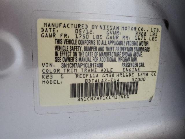 Photo 9 VIN: 3N1CN7AP1CL917400 - NISSAN VERSA S 