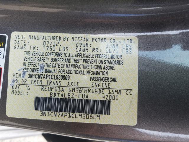 Photo 9 VIN: 3N1CN7AP1CL930809 - NISSAN VERSA S 