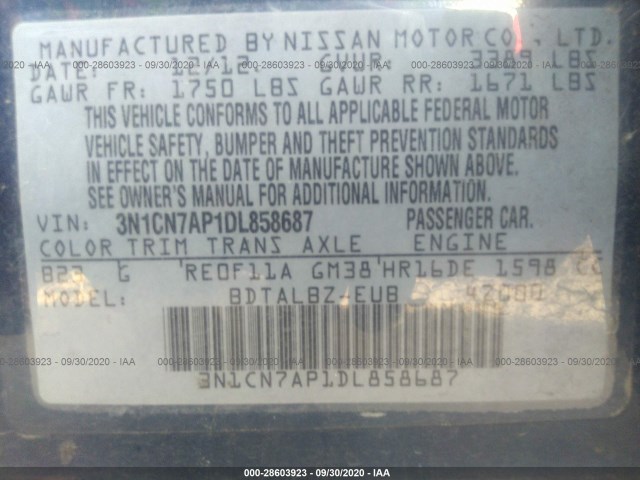 Photo 8 VIN: 3N1CN7AP1DL858687 - NISSAN VERSA 