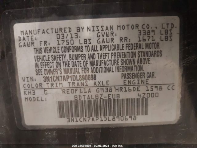 Photo 8 VIN: 3N1CN7AP1DL890698 - NISSAN VERSA 