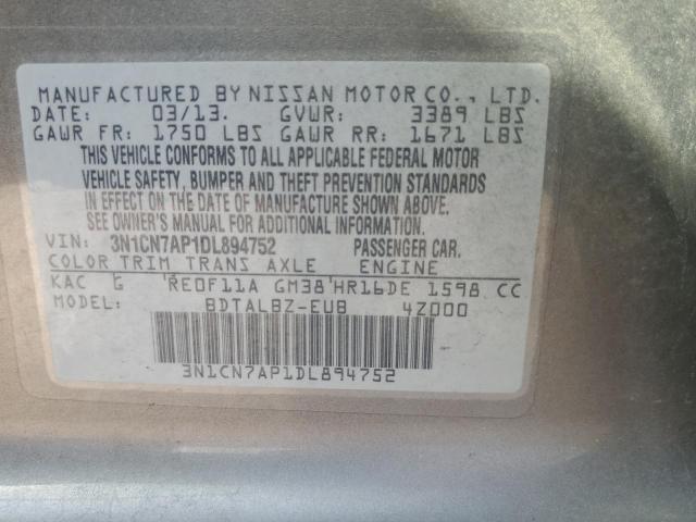 Photo 12 VIN: 3N1CN7AP1DL894752 - NISSAN VERSA 